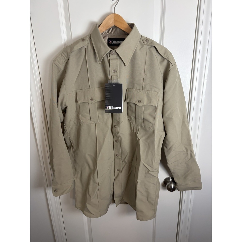 NWT!!! BLAUER 8670 MENS LONG SLEEVE POLYESTER SUPERSHIRT ZIP SHIRT TAN 18 x 37
